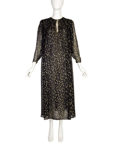 Oscar de la Renta Vintage Black Gold Sheer Chiffon Lurex Dot Tent Dress
