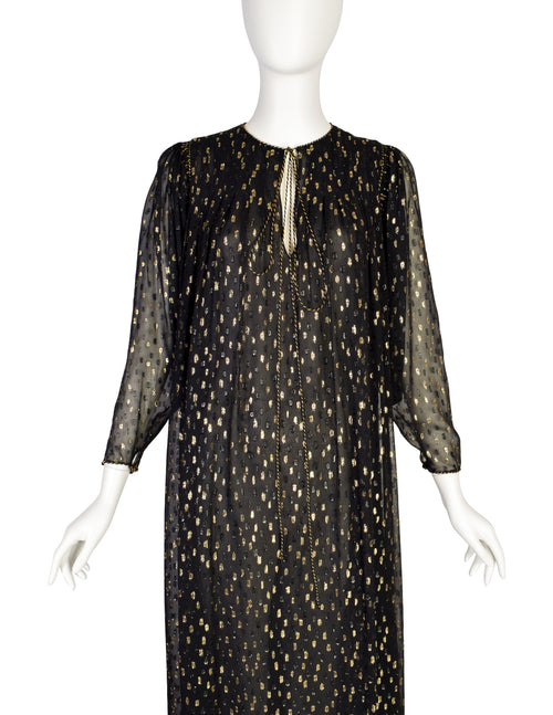 Oscar de la Renta Vintage Black Gold Sheer Chiffon Lurex Dot Tent Dres   Amarcord Vintage Fashion