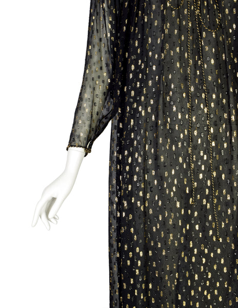 Oscar de la Renta Vintage Black Gold Sheer Chiffon Lurex Dot Tent Dress