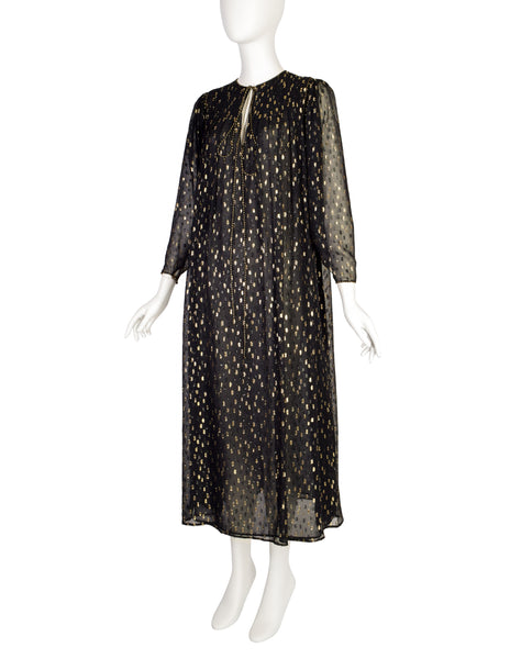 Oscar de la Renta Vintage Black Gold Sheer Chiffon Lurex Dot Tent Dress