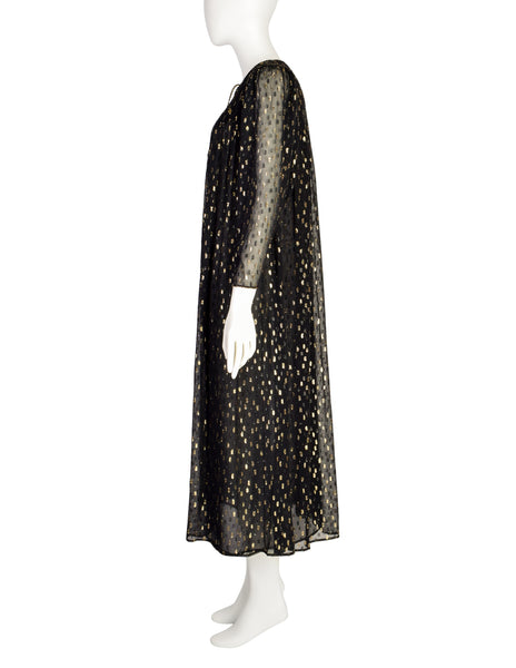 Oscar de la Renta Vintage Black Gold Sheer Chiffon Lurex Dot Tent Dress