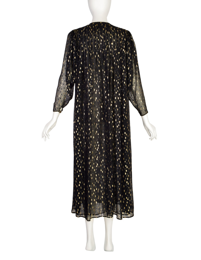 Oscar de la Renta Vintage Black Gold Sheer Chiffon Lurex Dot Tent Dres Amarcord Vintage Fashion Oscar de la Renta Vintage Black Gold Sheer Chiffon Lurex Dot Tent Dres Amarcord Vintage Fashion