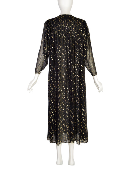 Oscar de la Renta Vintage Black Gold Sheer Chiffon Lurex Dot Tent Dress