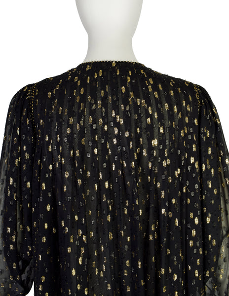 Oscar de la Renta Vintage Black Gold Sheer Chiffon Lurex Dot Tent Dress