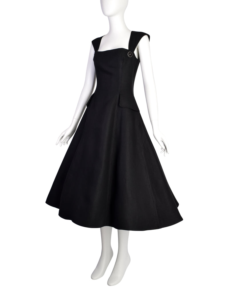 Oscar de la Renta Vintage SS 1993 Black Crisp Linen Full Flared Skirt Amarcord Vintage Fashion Oscar de la Renta Vintage SS 1993 Black Crisp Linen Full Flared Skirt Amarcord Vintage Fashion
