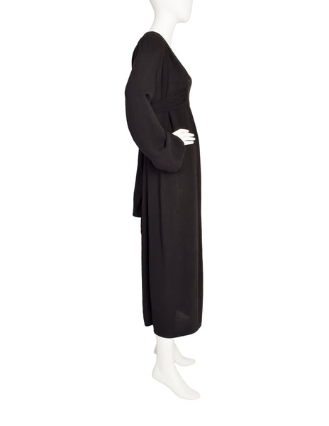 Ossie Clark Vintage Black Plunging Moss Crepe Empire Waist Dress