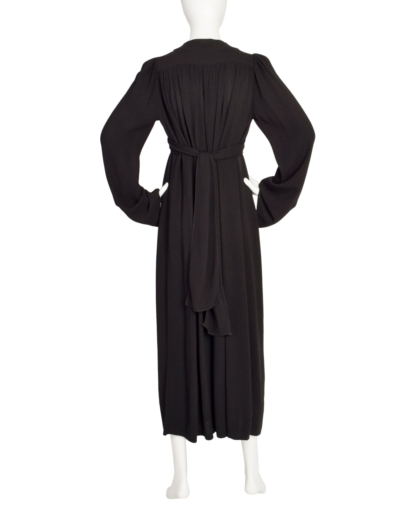 Ossie Clark Vintage Black Plunging Moss Crepe Empire Waist Dress