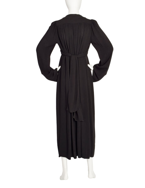 Ossie Clark Vintage Black Plunging Moss Crepe Empire Waist Dress