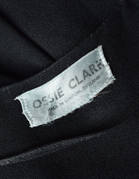 Ossie Clark Vintage Black Plunging Moss Crepe Empire Waist Dress