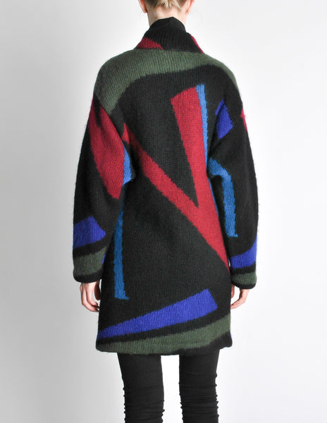 Vintage Knit Mohair Button Up Abstract Sweater