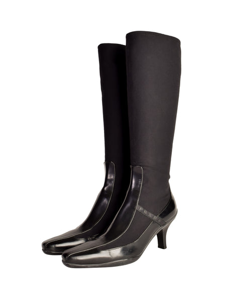 Prada Vintage 1990s Black Neoprene Leather Knee High Boots