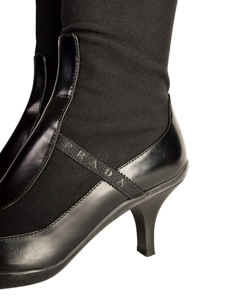 Prada Vintage 1990s Black Neoprene Leather Knee High Boots