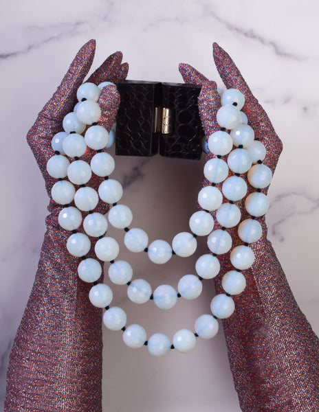 Patricia von Musulin Vintage Faceted Opaline Bead and Carved 'Alligator' Ebony Sterling Silver Necklace