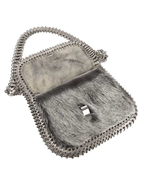 Paco Rabanne Attributed Vintage 1960s Grey Calf Hair Metal Disc Chain Link Shoulder Bag