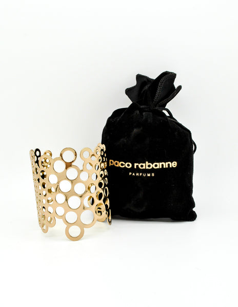 Paco Rabanne Vintage Gold Cut Out Bubble Cuff Bracelet