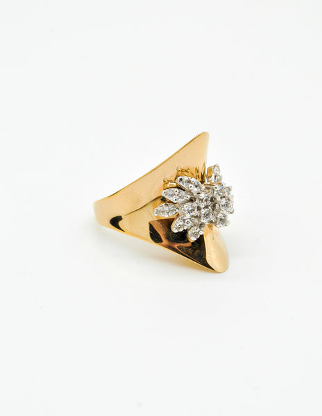 Panetta Vintage Modernist Gold Rhinestone Cocktail Ring