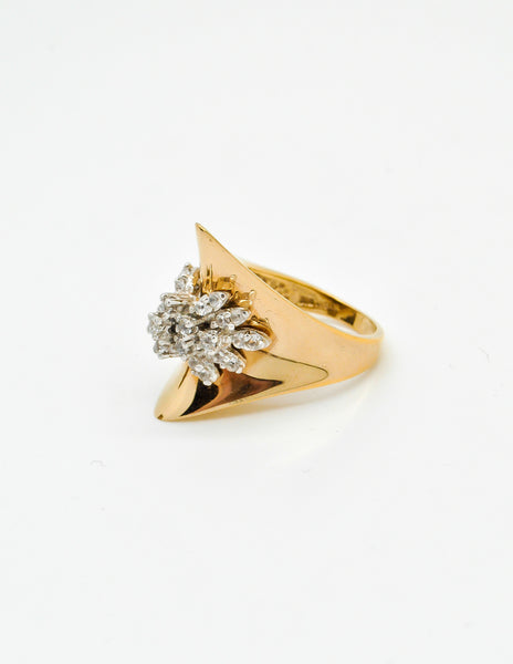 Panetta Vintage Modernist Gold Rhinestone Cocktail Ring