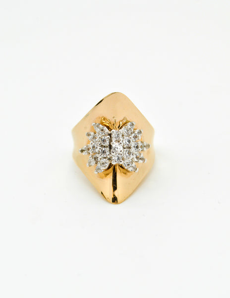 Panetta Vintage Modernist Gold Rhinestone Cocktail Ring