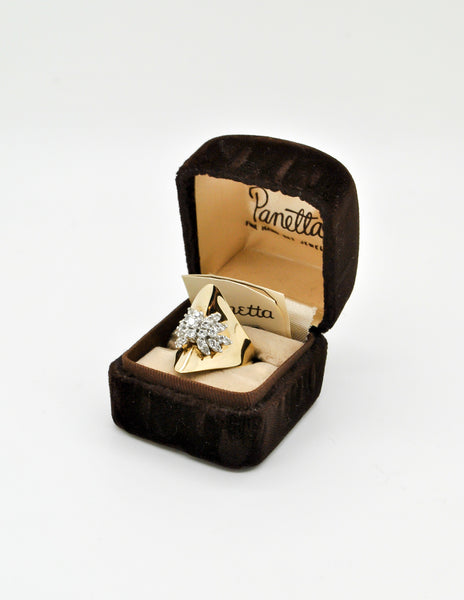 Panetta Vintage Modernist Gold Rhinestone Cocktail Ring