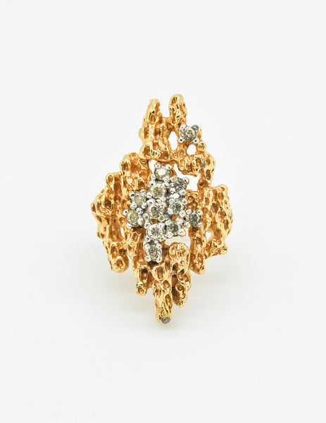 Panetta Vintage Gold Modernist Rhinestone Cocktail Ring - Amarcord Vintage Fashion
 - 3
