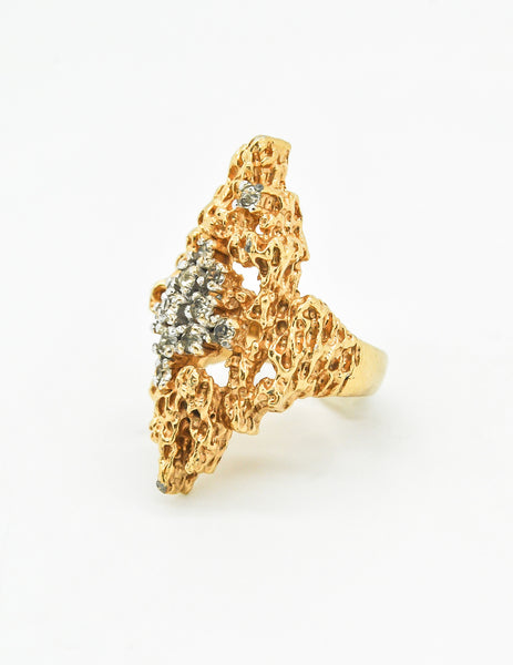 Panetta Vintage Gold Modernist Rhinestone Cocktail Ring - Amarcord Vintage Fashion
 - 4