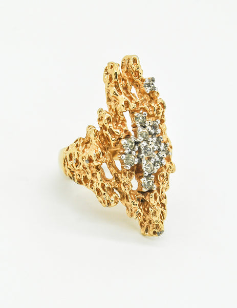Panetta Vintage Gold Modernist Rhinestone Cocktail Ring - Amarcord Vintage Fashion
 - 5