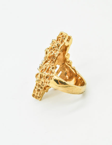 Panetta Vintage Gold Modernist Rhinestone Cocktail Ring - Amarcord Vintage Fashion
 - 6
