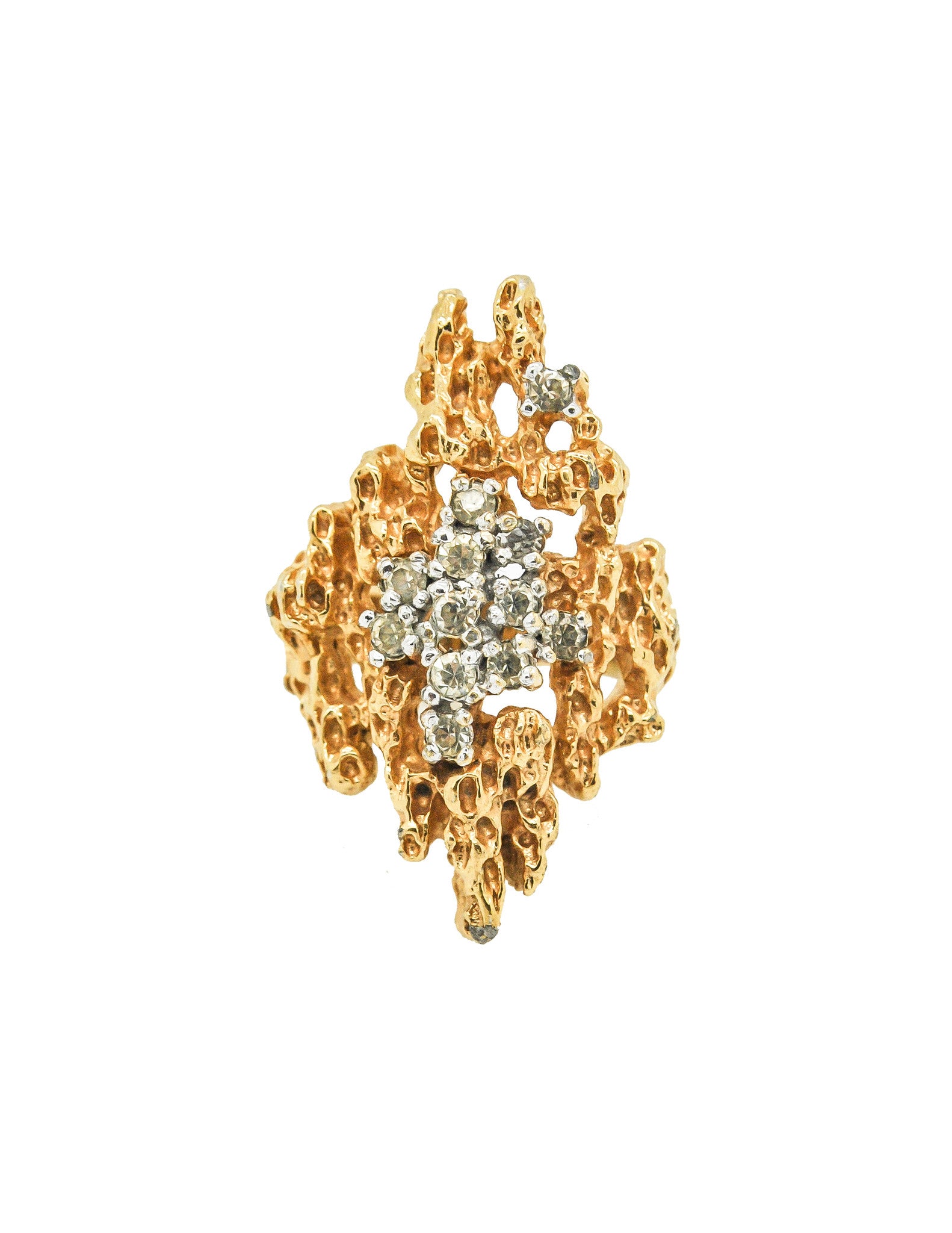 Panetta Vintage Gold Modernist Rhinestone Cocktail Ring - Amarcord Vintage Fashion
 - 1