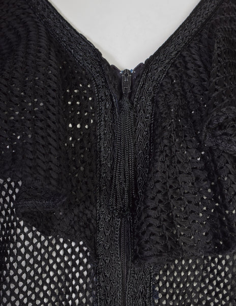 Paraphernalia Vintage Youthquake Black Open Knit Bell Sleeve Ruffle Mini Dress