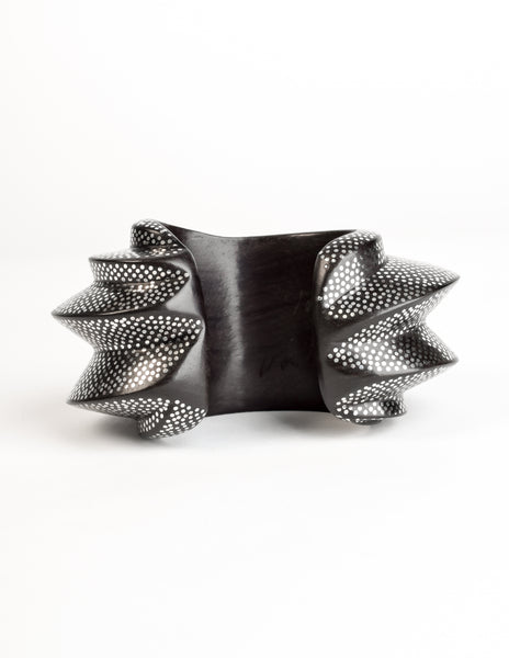 Patricia von Musulin Vintage Ebony Sterling Silver Dot Inlay Modernist Sculptural Cuff Bracelet