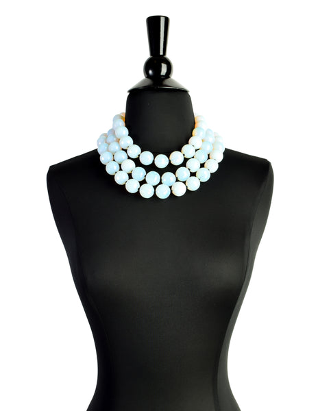 Patricia von Musulin Vintage Faceted Opaline Bead and Carved 'Alligator' Ebony Sterling Silver Necklace