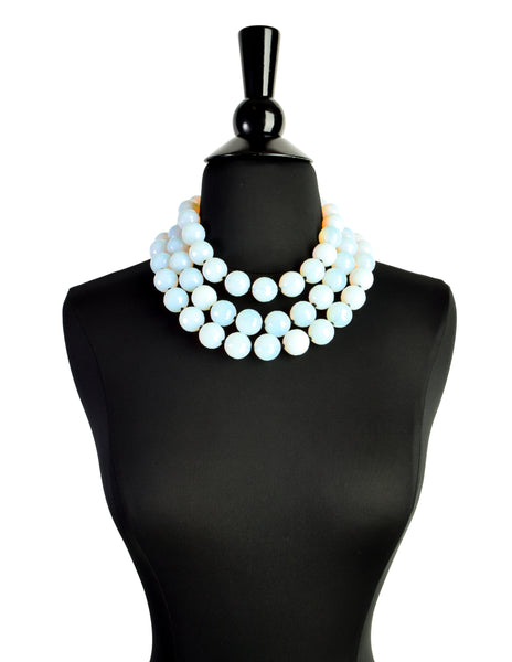 Patricia von Musulin Vintage Faceted Opaline Bead and Carved 'Alligator' Ebony Sterling Silver Necklace