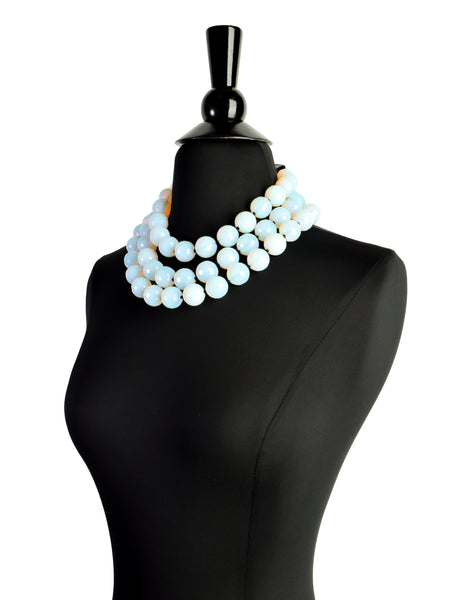 Patricia von Musulin Vintage Faceted Opaline Bead and Carved 'Alligator' Ebony Sterling Silver Necklace