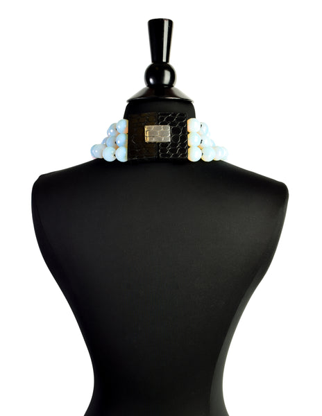 Patricia von Musulin Vintage Faceted Opaline Bead and Carved 'Alligator' Ebony Sterling Silver Necklace