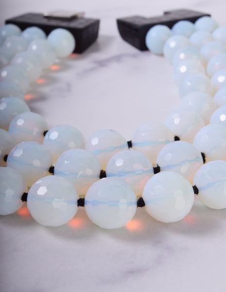 Patricia von Musulin Vintage Faceted Opaline Bead and Carved 'Alligator' Ebony Sterling Silver Necklace