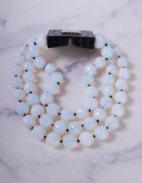 Patricia von Musulin Vintage Faceted Opaline Bead and Carved 'Alligator' Ebony Sterling Silver Necklace