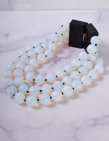 Patricia von Musulin Vintage Faceted Opaline Bead and Carved 'Alligator' Ebony Sterling Silver Necklace
