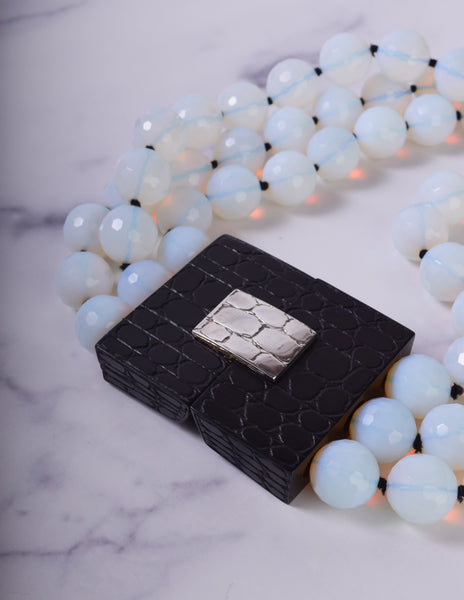 Patricia von Musulin Vintage Faceted Opaline Bead and Carved 'Alligator' Ebony Sterling Silver Necklace