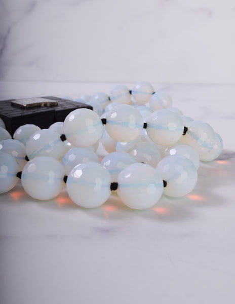Patricia von Musulin Vintage Faceted Opaline Bead and Carved 'Alligator' Ebony Sterling Silver Necklace