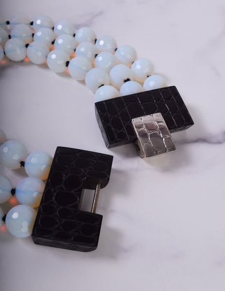 Patricia von Musulin Vintage Faceted Opaline Bead and Carved 'Alligator' Ebony Sterling Silver Necklace