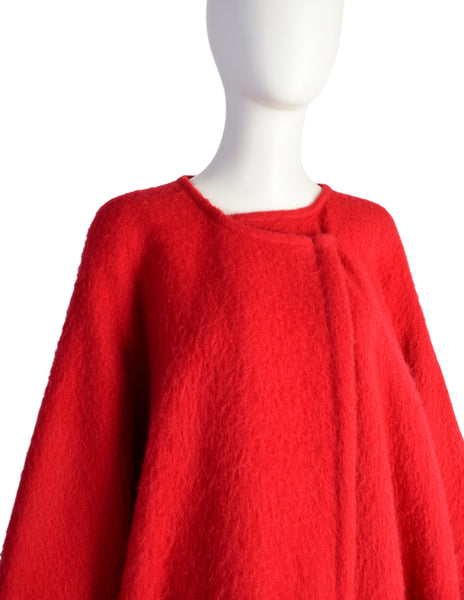 Patrick Kelly Vintage 1980s Red Wool Mohair Dramatic Oversized Cape Coat