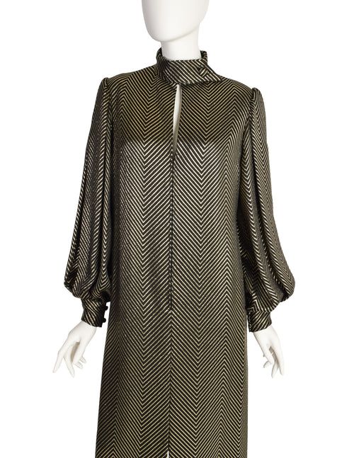 Pauline Trigere Vintage Black Silk and Gold Lurex Chevron Dramatic Sle –  Amarcord Vintage Fashion