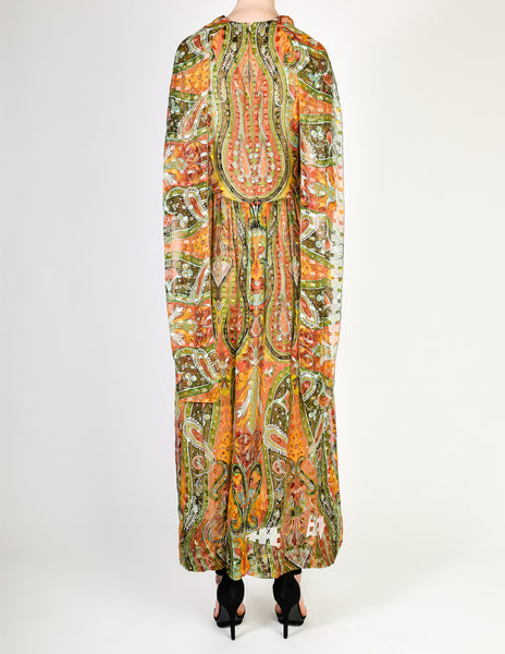 Pauline Trigere Vintage Sheer Patterned Silk Chiffon Jacquard Dress