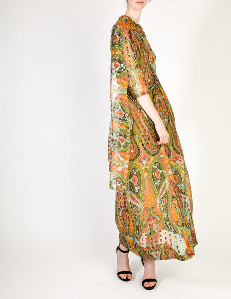 Pauline Trigere Vintage Sheer Patterned Silk Chiffon Jacquard Dress - Amarcord Vintage Fashion
 - 6