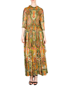 Pauline Trigere Vintage Sheer Patterned Silk Chiffon Jacquard Dress