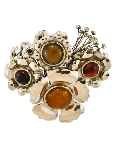 Perez Sanz Vintage 'Bouquet de Flores' Art-to-Wear Flower Resin Silver Oversized Brooch Belt Buckle