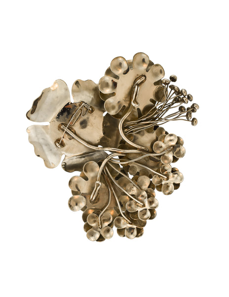 Perez Sanz Vintage 'Bouquet de Flores' Art-to-Wear Flower Resin Silver Oversized Brooch Belt Buckle