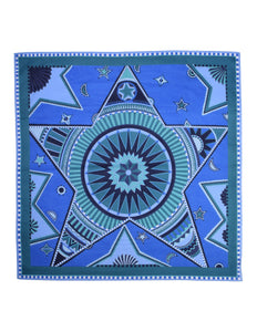 Perry Ellis Vintage Blue Green Star Nautical Western Theme Cotton Scarf