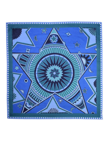 Perry Ellis Vintage Blue Green Star Nautical Western Theme Cotton Scarf