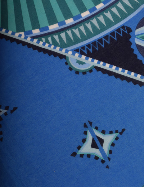Perry Ellis Vintage Blue Green Star Nautical Western Theme Cotton Scarf